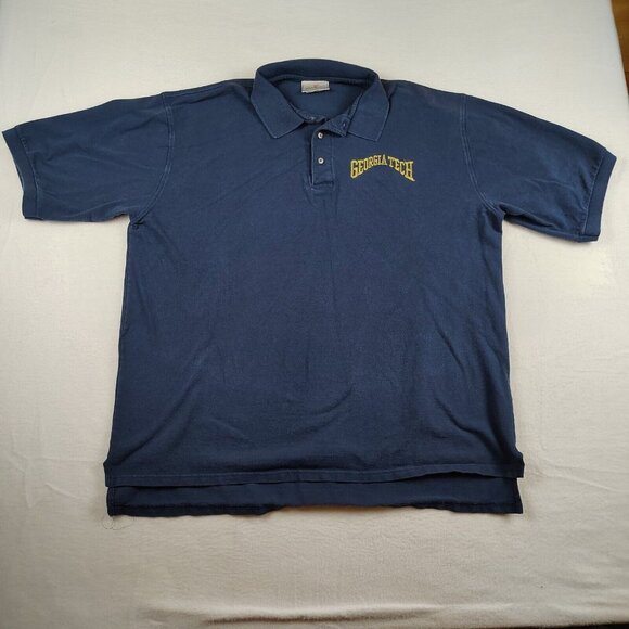 VTG Blue Georgia Tech Polo Shirt J Wesley Hanes Tag Embroidered Mens 2XL - Picture 1 of 8